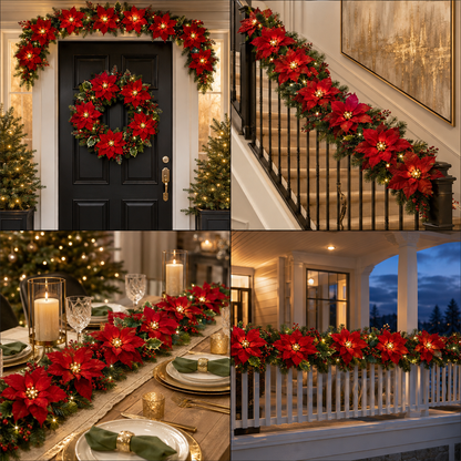 🎄 Poinsettia LED Garland Lights ✨ Magical Christmas Decor
