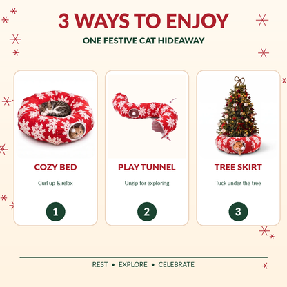 🎄🐾 3-in-1 Christmas Cat Tunnel – Cozy Cat Bed & Festive Tree Skirt