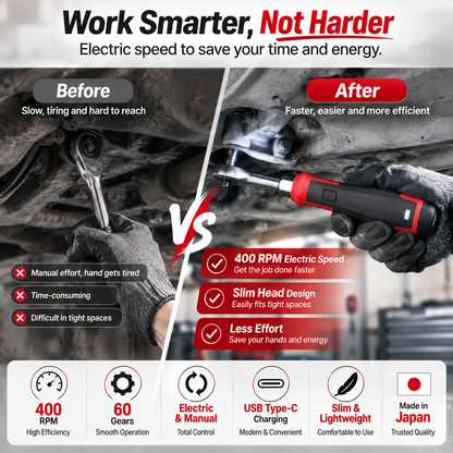 ⚡ Slim Electric Ratchet Wrench – 400 RPM USB-C Rechargeable Power Tool