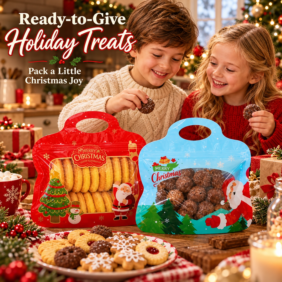 🎄 Christmas Self-Seal Treat Bags – Santa & Snowman Gift Bags for Cookies, Candy & Small Gifts