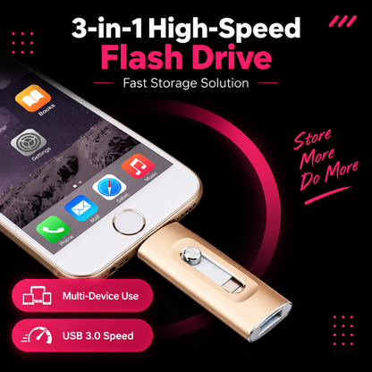 ⚡Easy To Take⚡Portable USB 3.0 Flash Drive | 3-in-1 Storage for All Devices