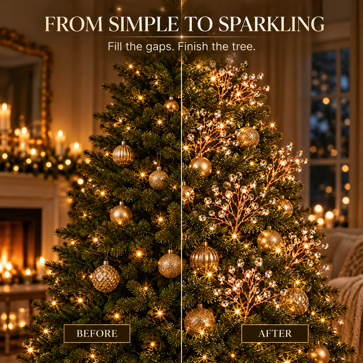 Illustrative before and after Christmas tree styling comparison