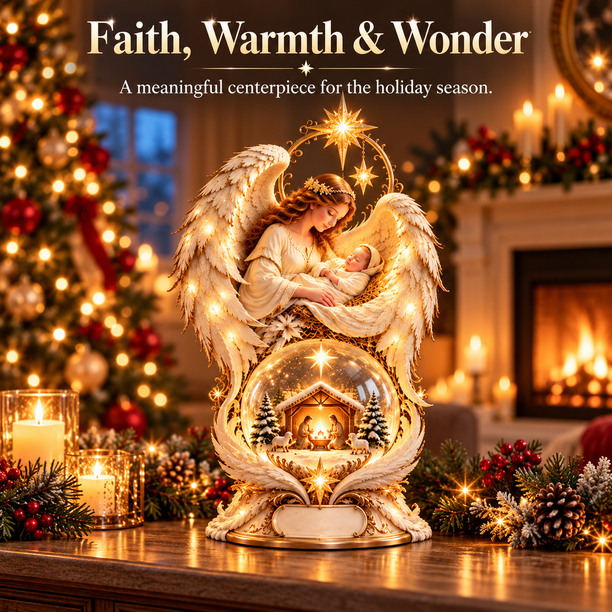✨🎄 Light-Up Christmas Angel & Nativity Centerpiece – Beautiful Holiday Table Decoration