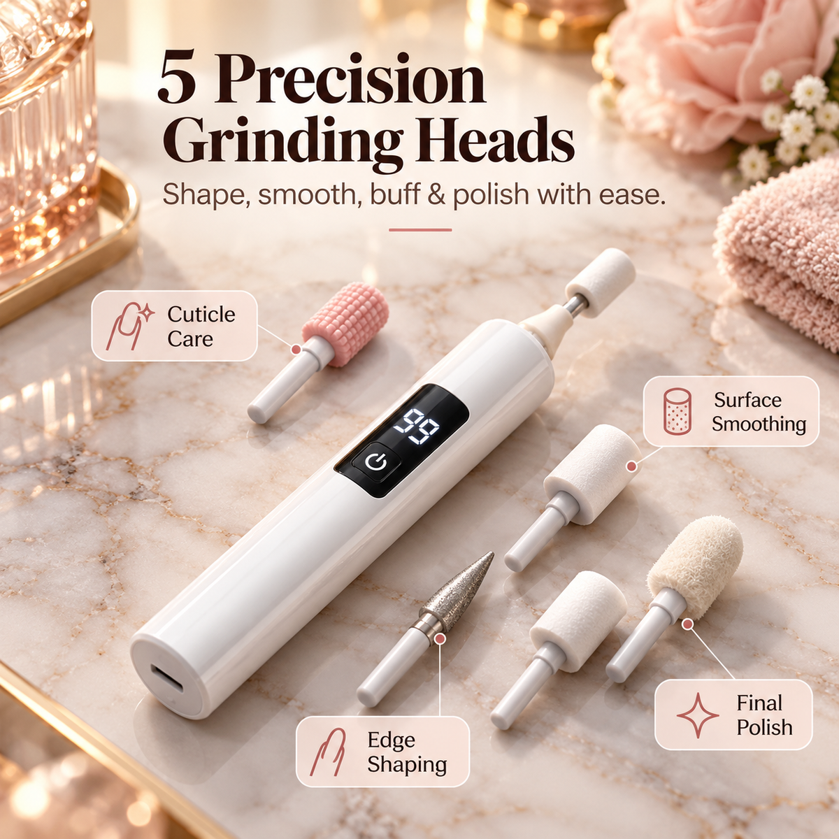 💅✨ Professional Electric Nail Grinder – Ultra-Safe LED Design for Easy, Smooth & Precise Nail Care