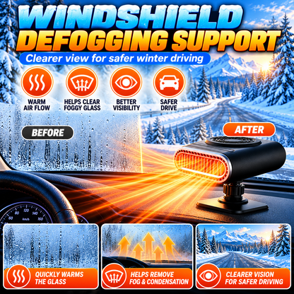 ❄️🔥 12V Portable Car Heater & Windshield Defogger – 360° Adjustable Fast Heating Fan for Winter Driving