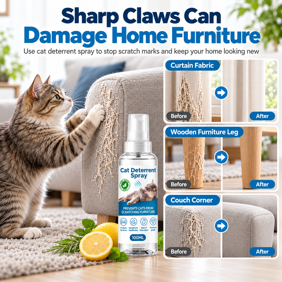🐱🛡️ Cat Scratch Deterrent Spray – Protect Your Furniture & Keep Cats Away from Scratching!