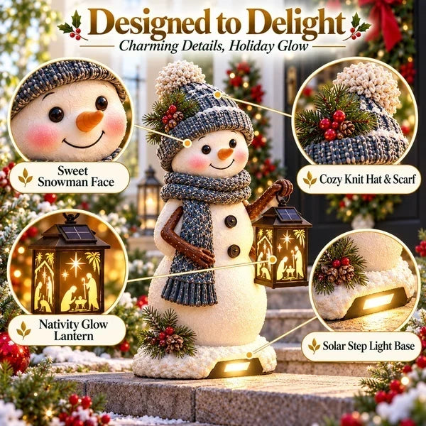 ⛄Snowman Nativity Glow – Solar Christmas Step Light with Holy Family Projection