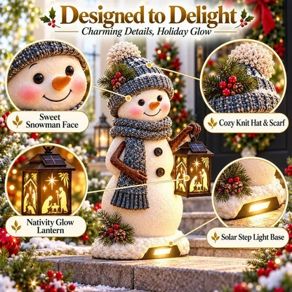 ⛄Snowman Nativity Glow – Solar Christmas Step Light with Holy Family Projection