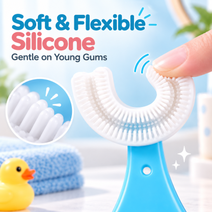 🦷 Kids 360° U-Shaped Toothbrush – Soft Silicone for Easy & Gentle Brushing ✨