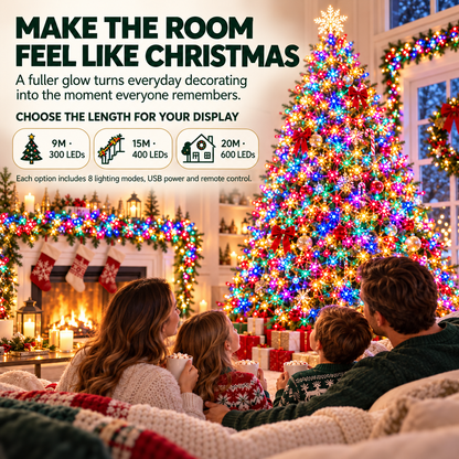 🎄✨ 300–600 LED Christmas Cluster String Lights – 8 Magical Lighting Modes for Stunning Holiday Decor 🌟