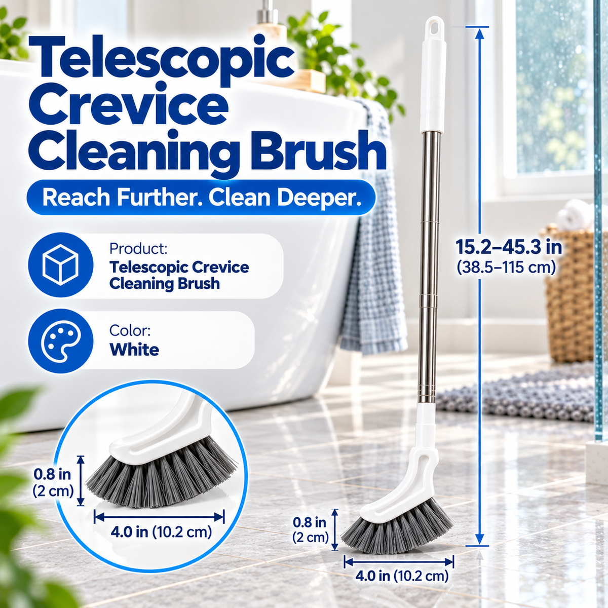 Telescopic crevice cleaning brush dimensions