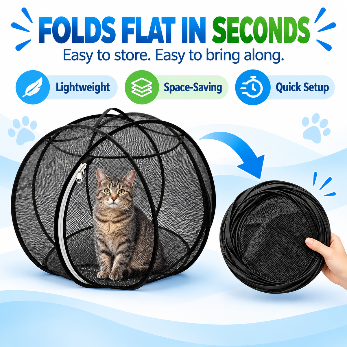 Foldable cat playpen and compact storage shape