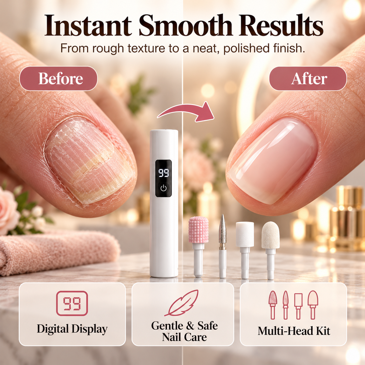 💅✨ Professional Electric Nail Grinder – Ultra-Safe LED Design for Easy, Smooth & Precise Nail Care