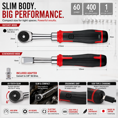 ⚡ Slim Electric Ratchet Wrench – 400 RPM USB-C Rechargeable Power Tool