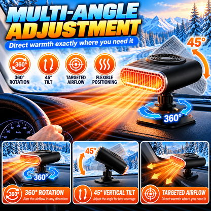 ❄️🔥 12V Portable Car Heater & Windshield Defogger – 360° Adjustable Fast Heating Fan for Winter Driving