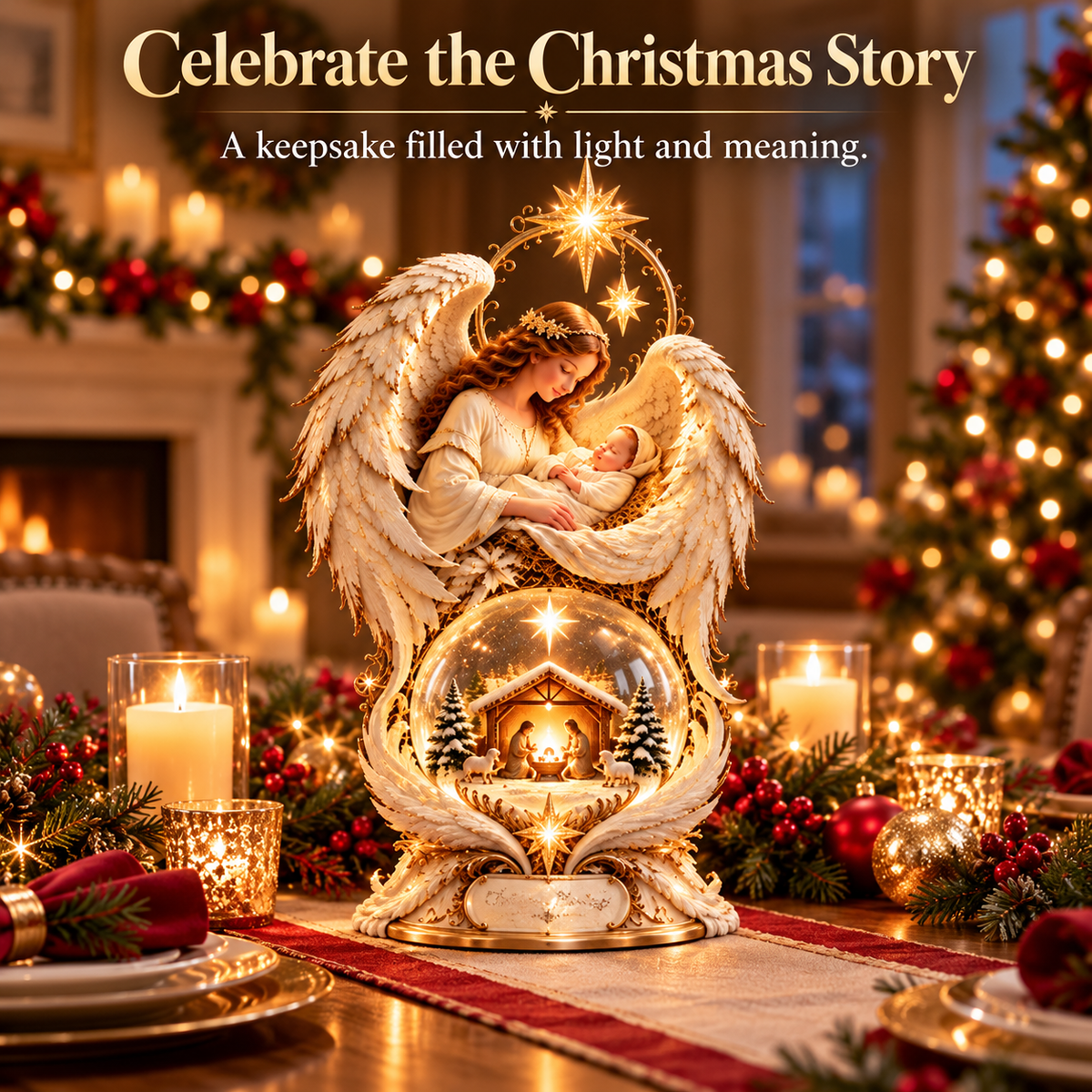 ✨🎄 Light-Up Christmas Angel & Nativity Centerpiece – Beautiful Holiday Table Decoration