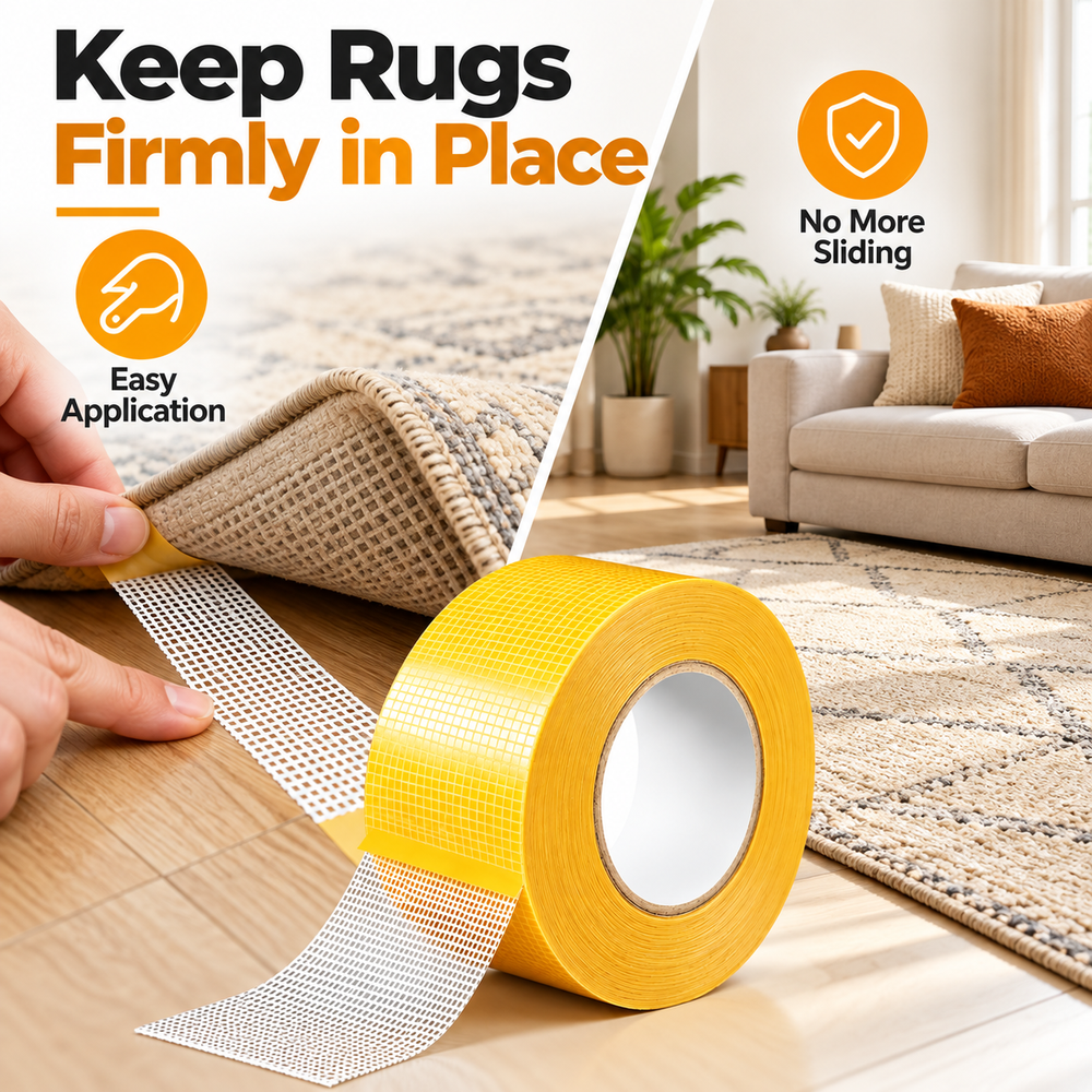 Double sided grid tape for rug and carpet corners