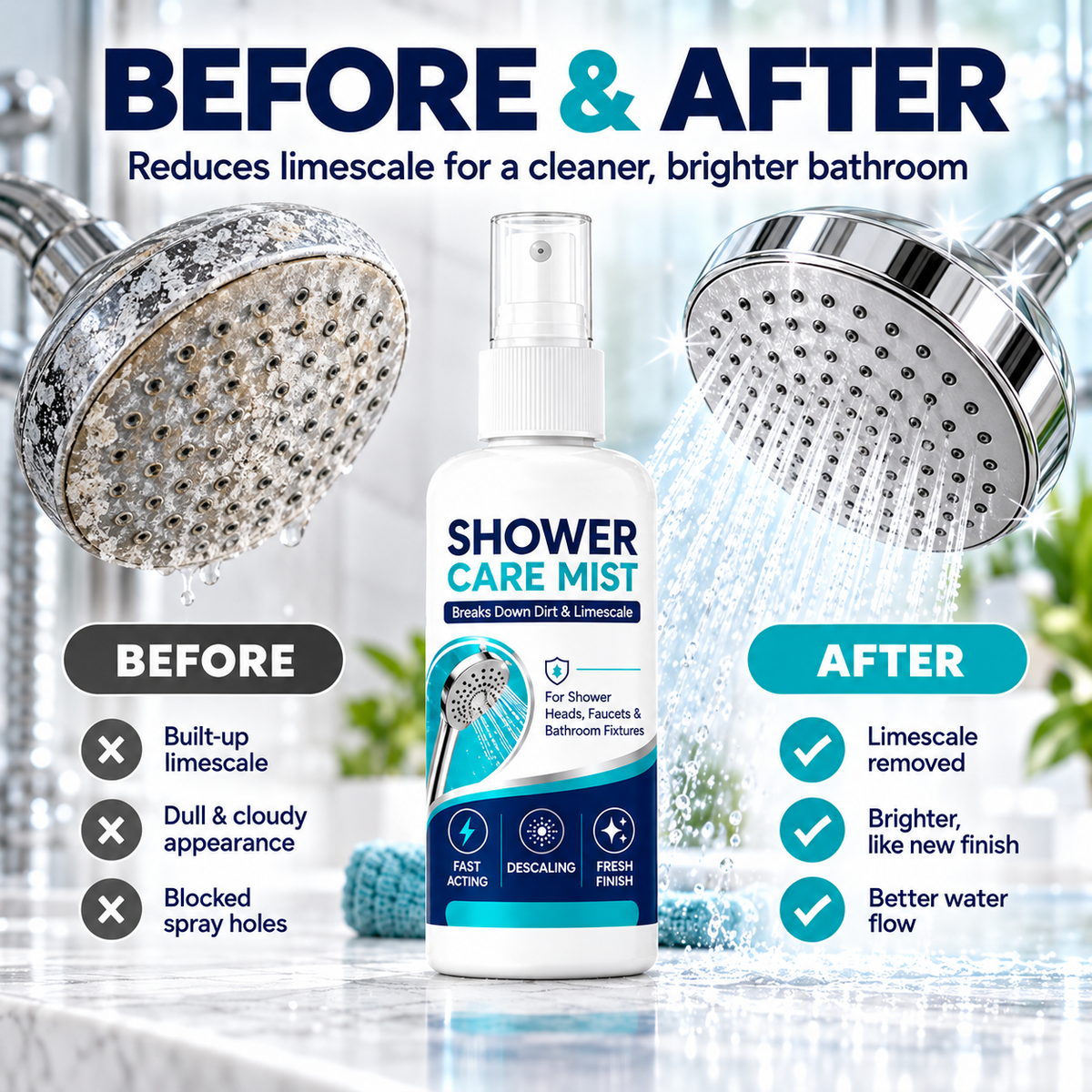 Illustrative showerhead before and after cleaning comparison
