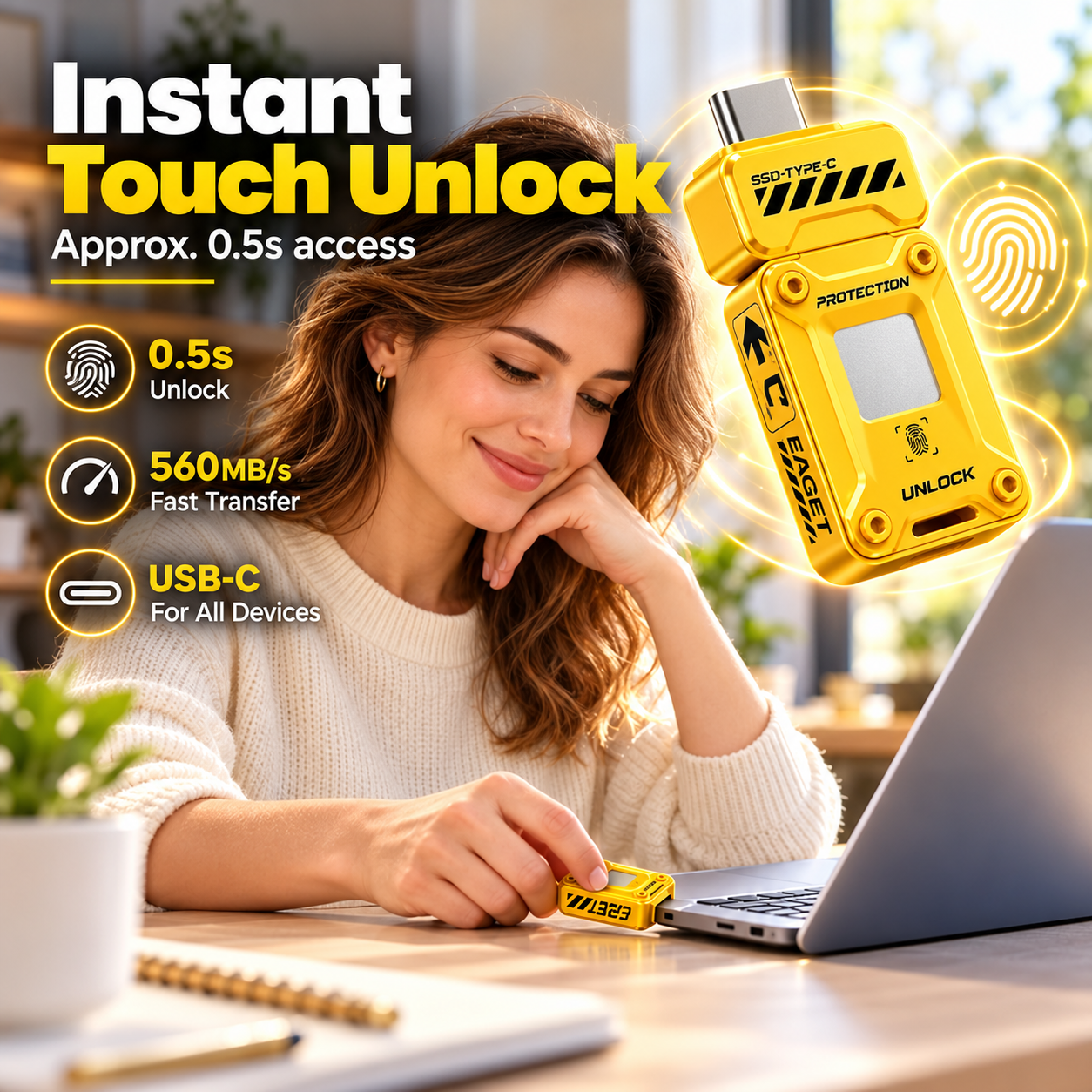 Fingerprint unlocking feature on FU80 portable SSD