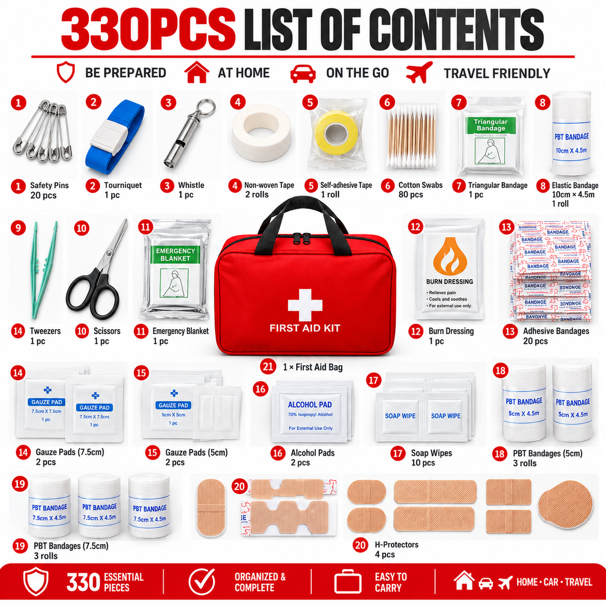 330 Piece First Aid Kit Contents