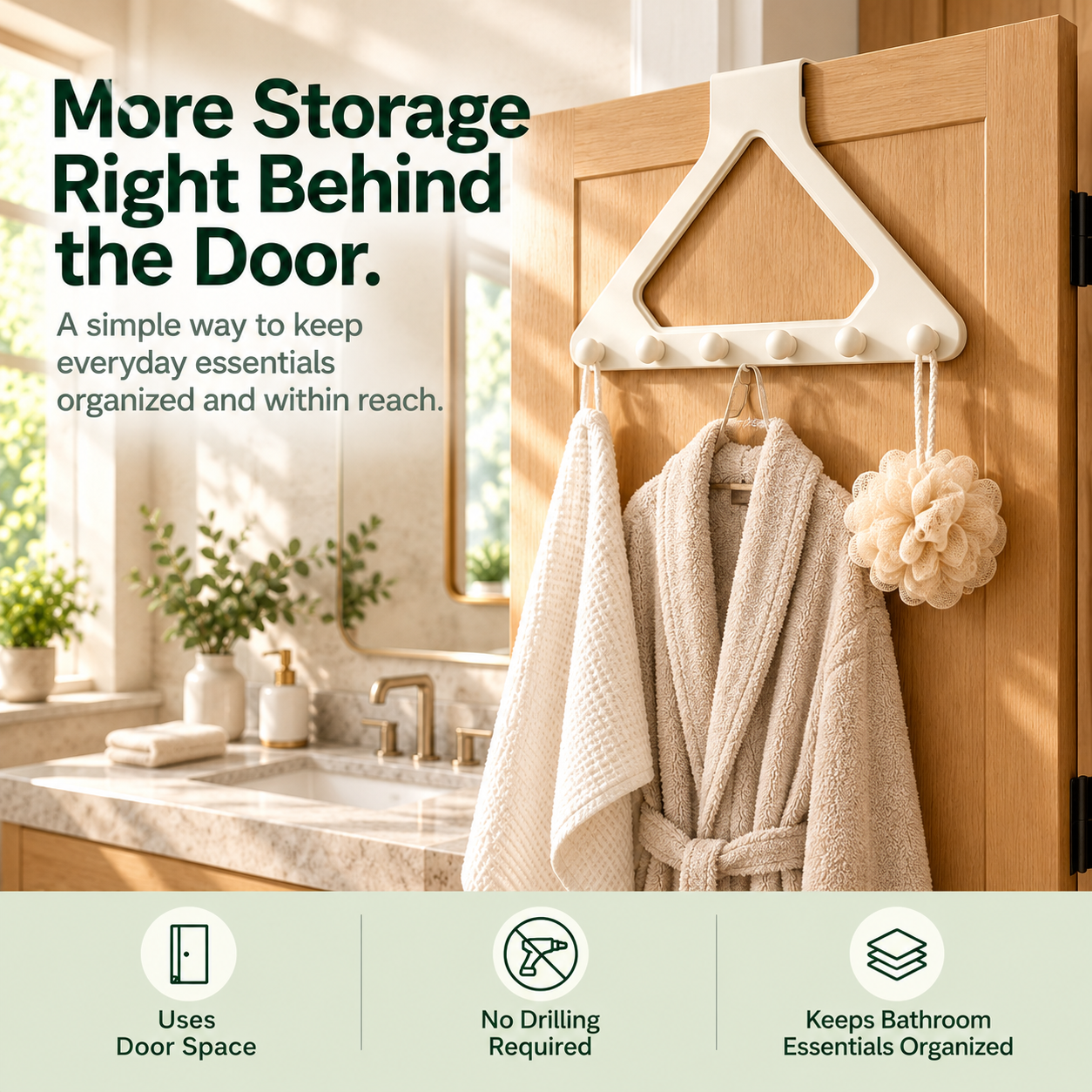 White organizer holding bathroom towels