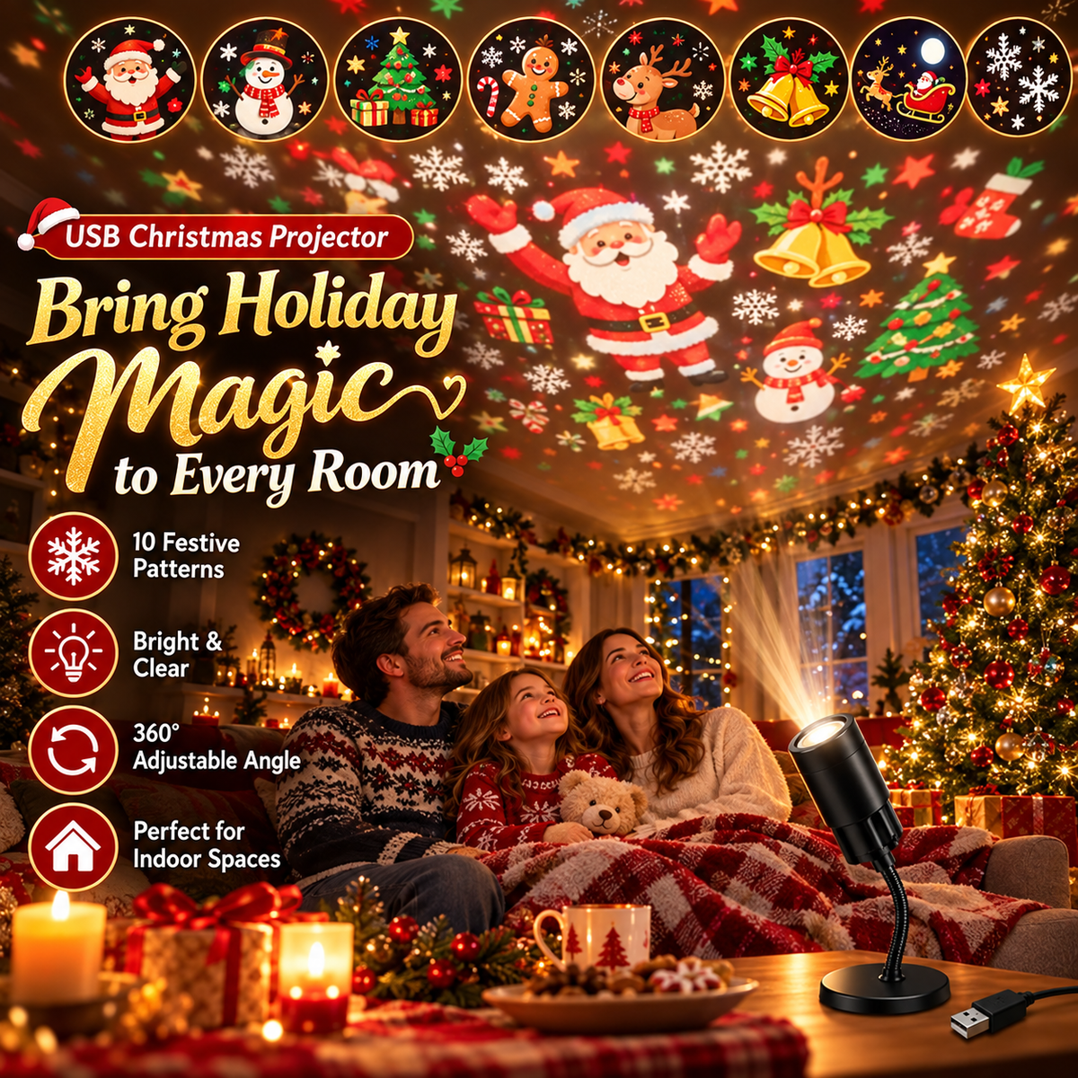 🎄 HD Christmas Projector – 6/10 Festive Scenes for Magical Holiday Displays