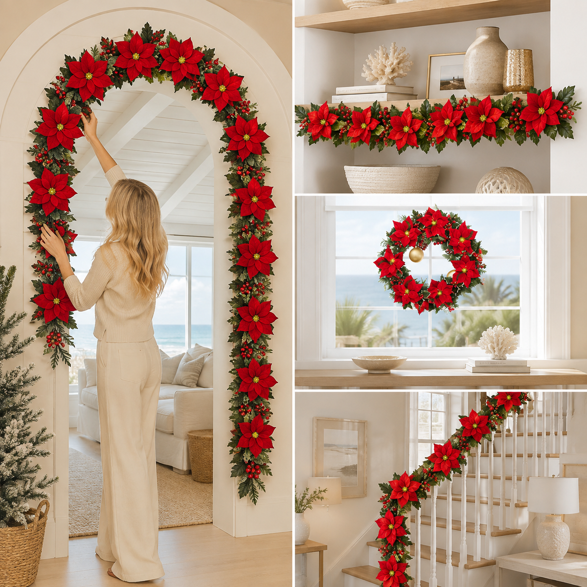 🎄 Poinsettia LED Garland Lights ✨ Magical Christmas Decor