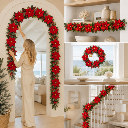 🎄 Poinsettia LED Garland Lights ✨ Magical Christmas Decor