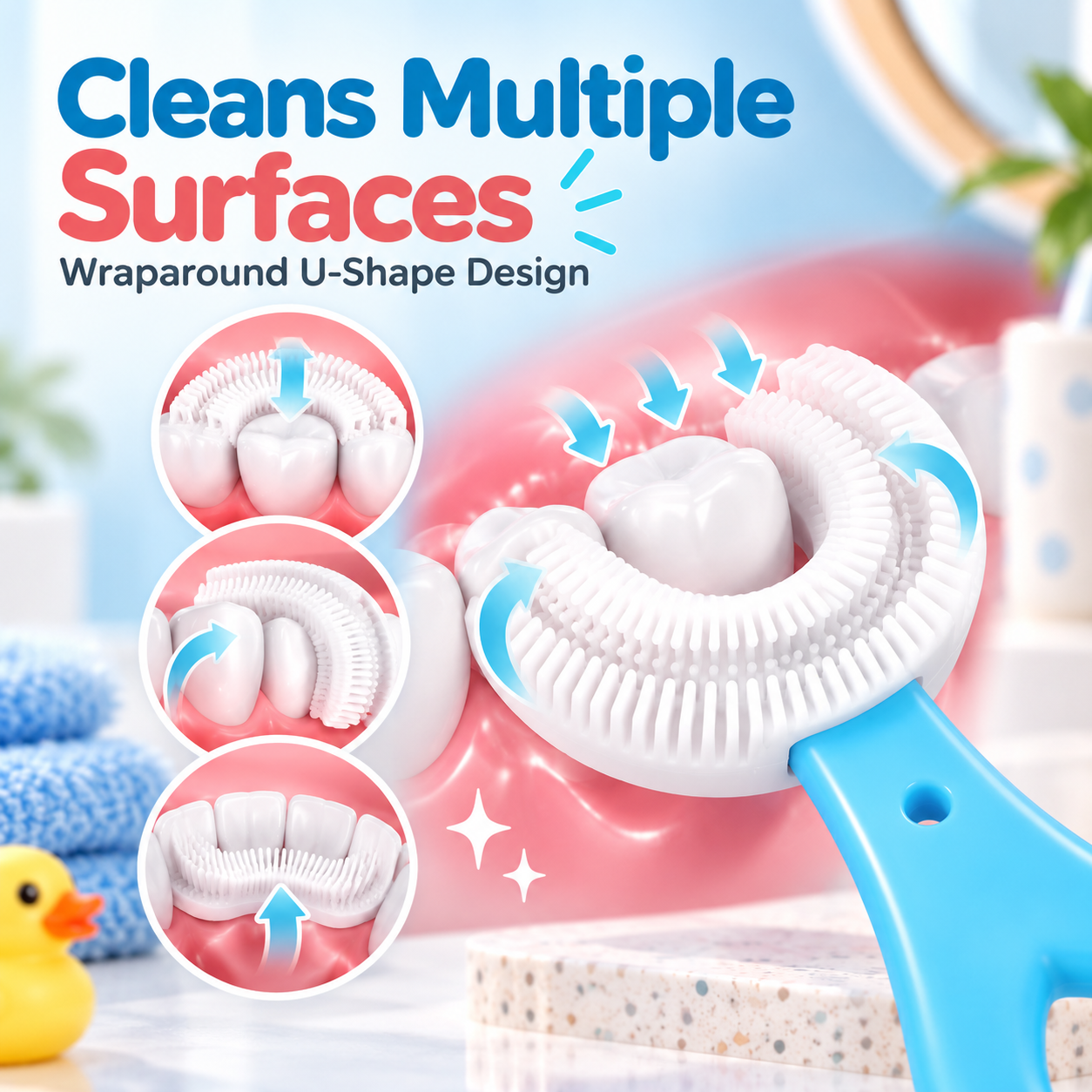Close-up of the U-shaped toothbrush design