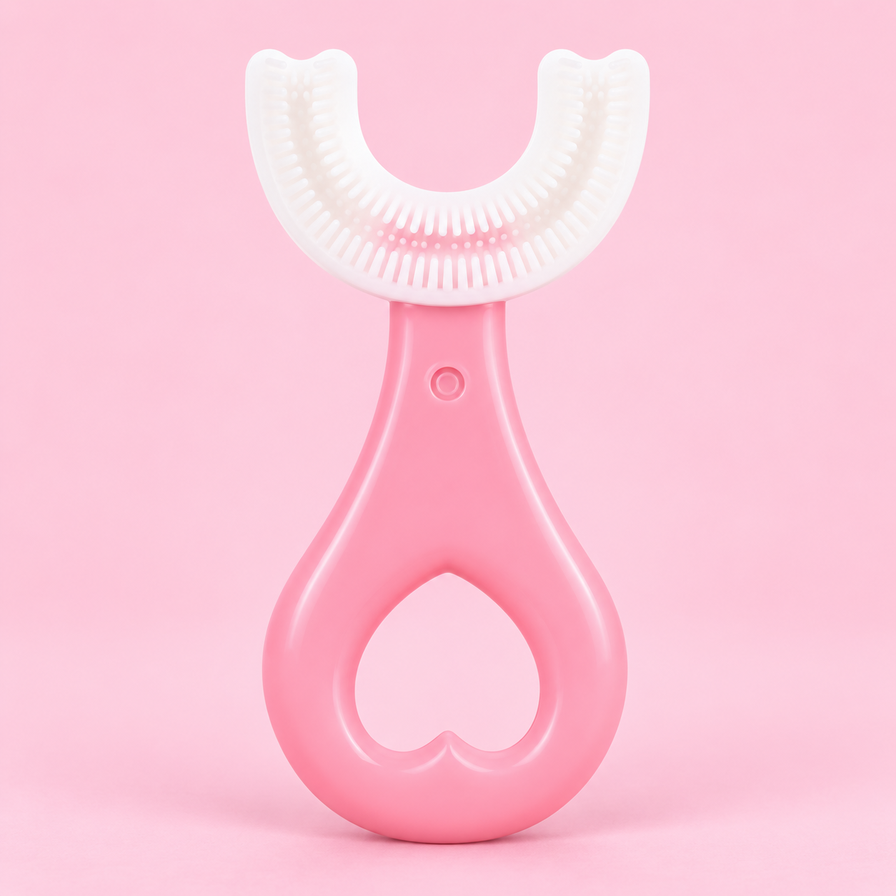 Pink short U-shaped kids toothbrush