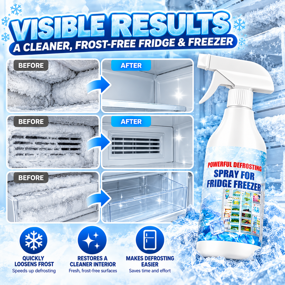 ❄️ Fridge & Freezer Defrosting Spray – Fast Ice & Frost Remover