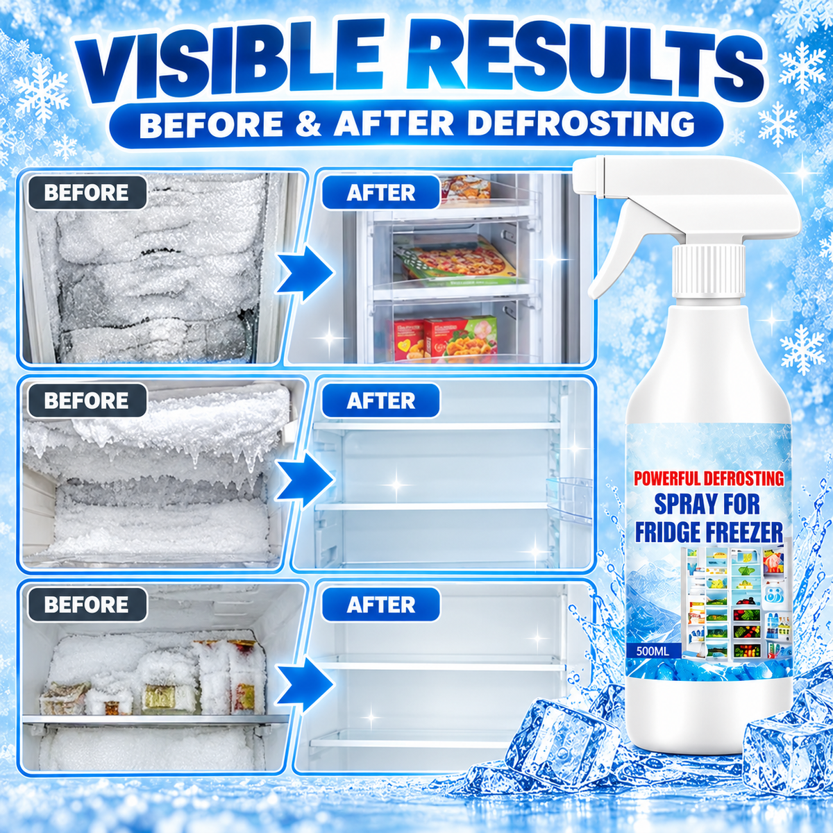 Freezer frost before and after defrosting
