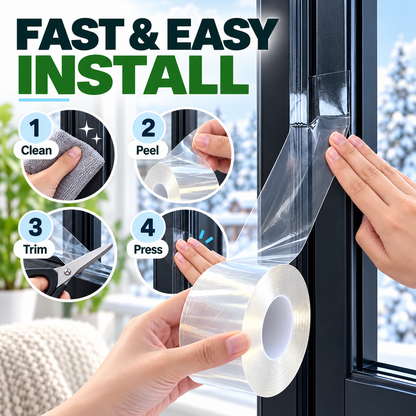 💧 Clear Waterproof Weather Sealing Tape 🏠 – Transparent Window & Door Gap Seal