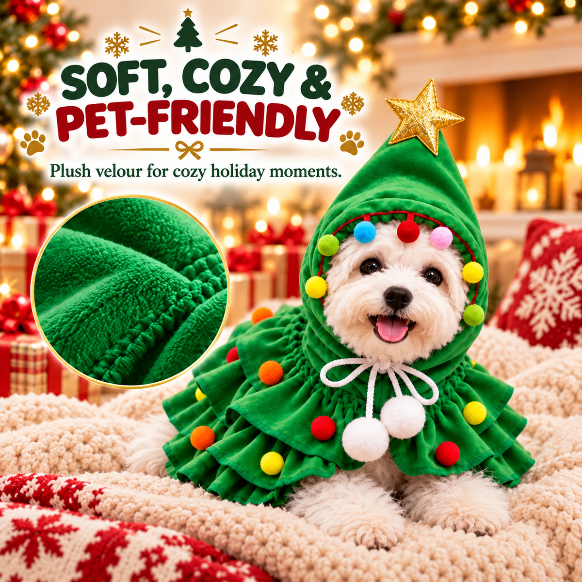 Soft green Christmas pet costume material