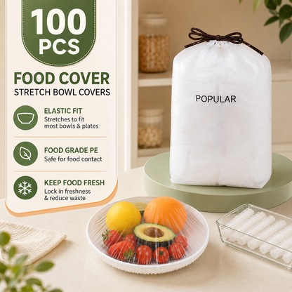 💥Disposable Elastic Stretch Food Covers 100PCS | Quick Food Storage for Bowls & Plates