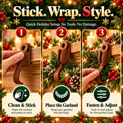 🎄 6-Pack No-Drill Christmas Garland Clips – Invisible Adhesive Holders for Mantels, Stairs & Holiday Decorations ✨