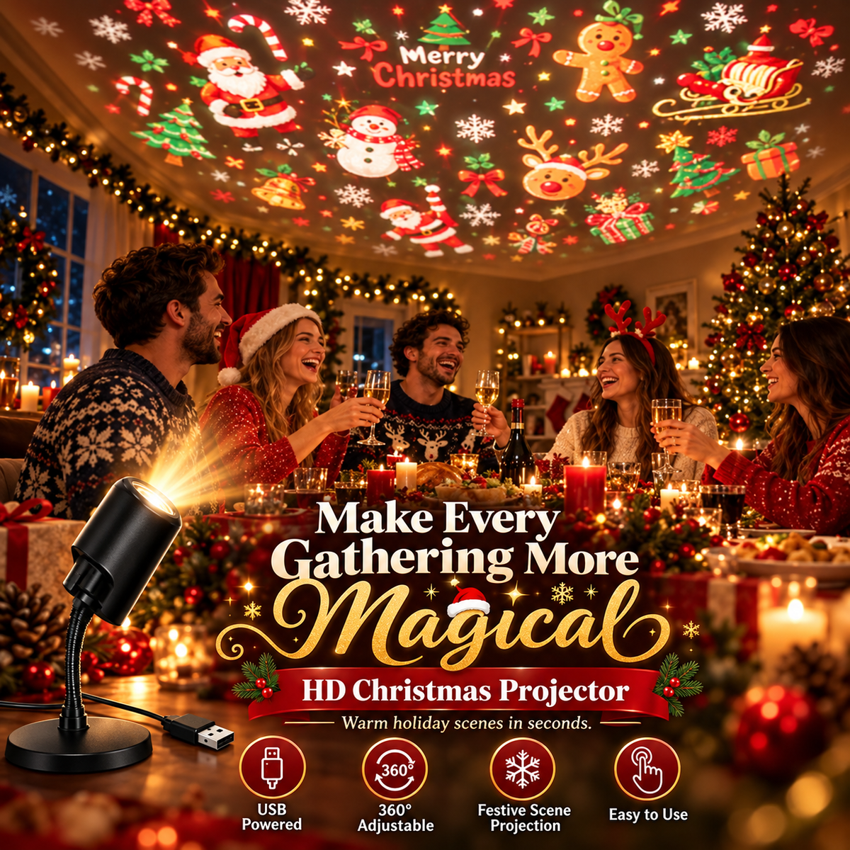 🎄 HD Christmas Projector – 6/10 Festive Scenes for Magical Holiday Displays