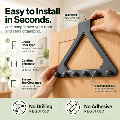 🚪 6-Hook Over-the-Door Organizer – No-Drill Triangle Hanging Rack for Clothes, Towels, Hats & Bags