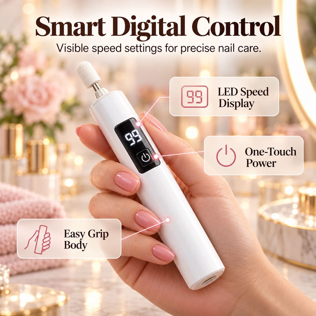 💅✨ Professional Electric Nail Grinder – Ultra-Safe LED Design for Easy, Smooth & Precise Nail Care