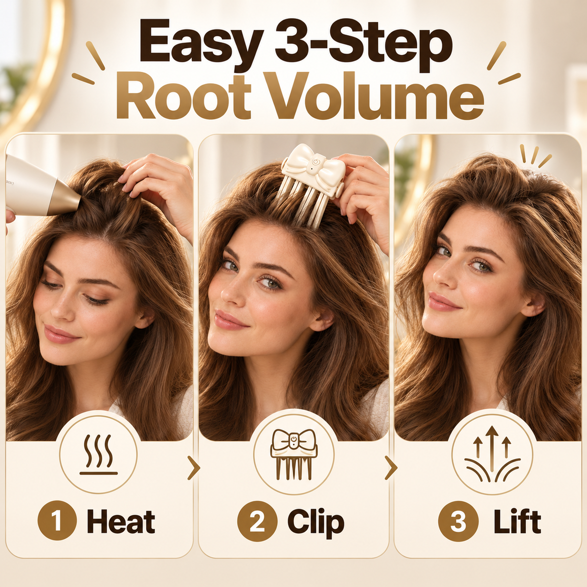 Three step root volume styling guide