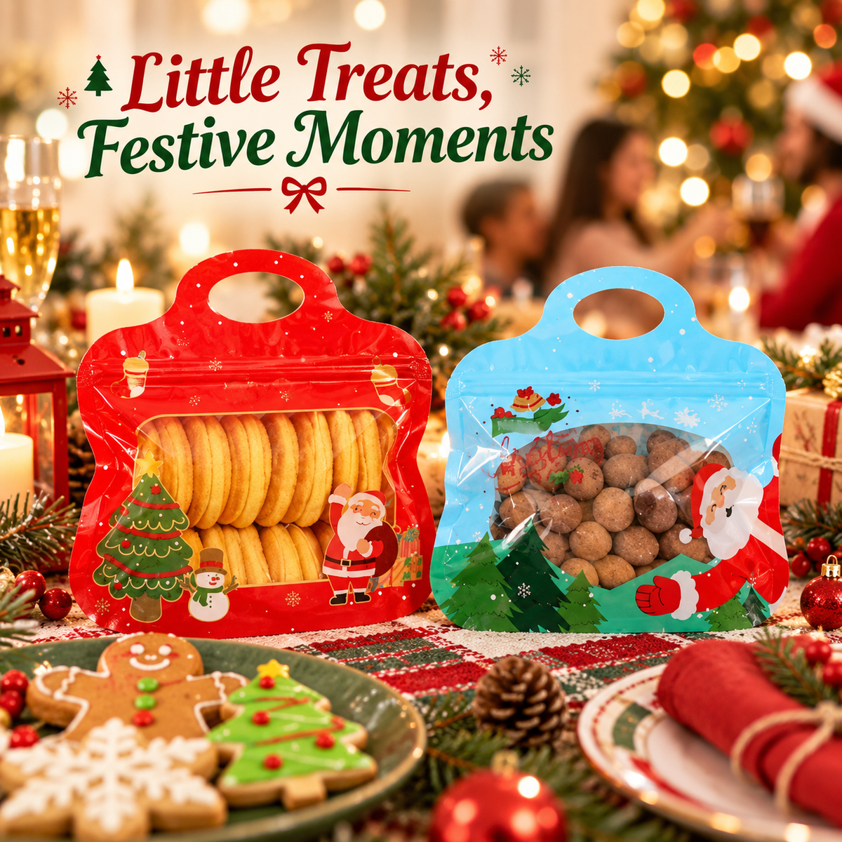 🎄 Christmas Self-Seal Treat Bags – Santa & Snowman Gift Bags for Cookies, Candy & Small Gifts