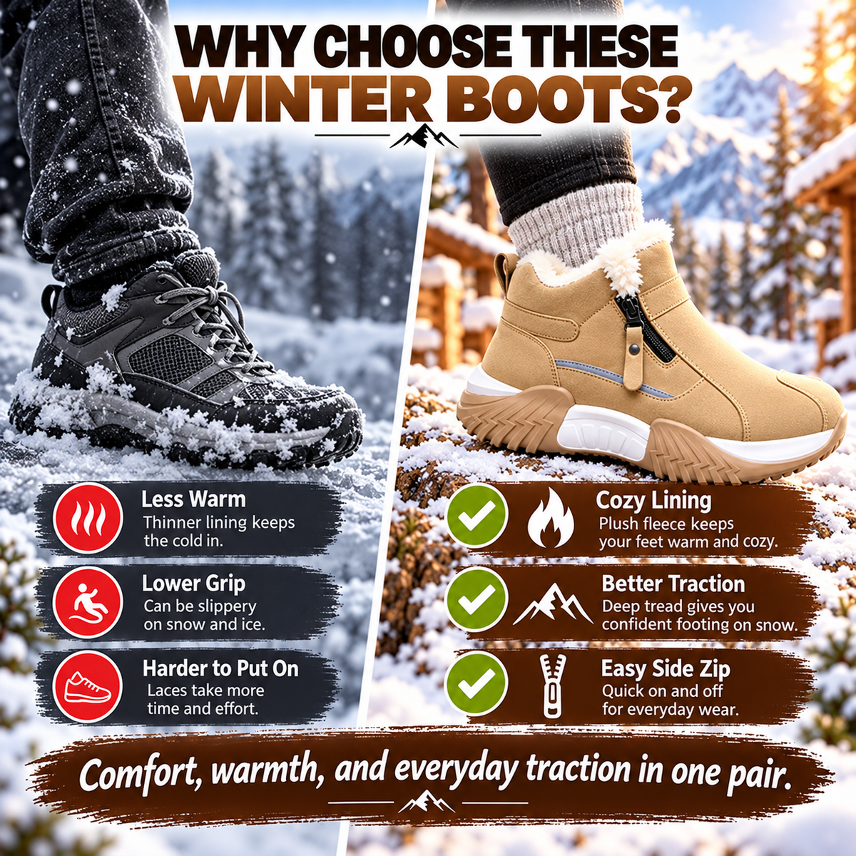 🔥 Cozy Fleece-Lined Winter Boots ❄️ Warm & Comfortable Anti-Slip Ankle Boots with Easy Side Zip