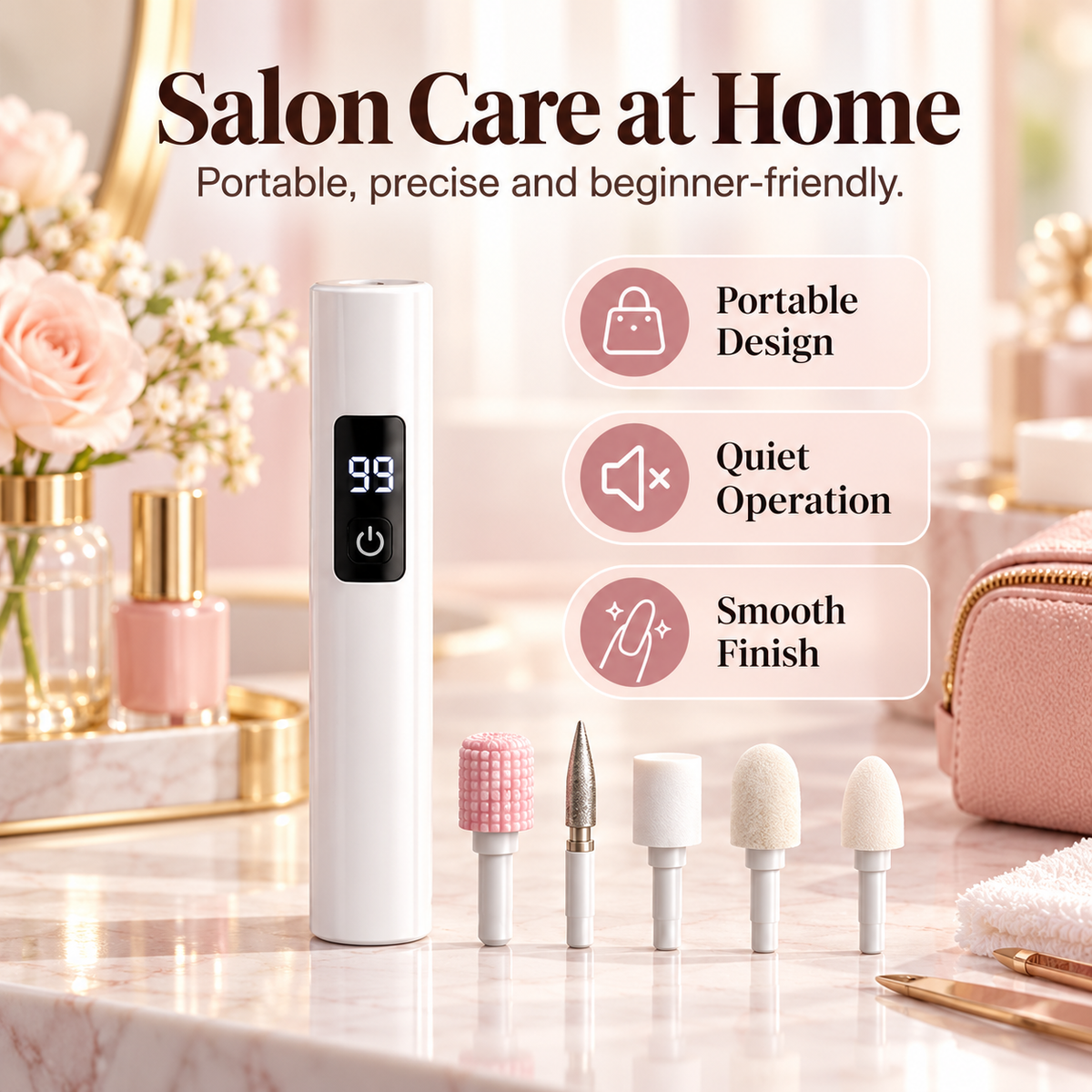 💅✨ Professional Electric Nail Grinder – Ultra-Safe LED Design for Easy, Smooth & Precise Nail Care