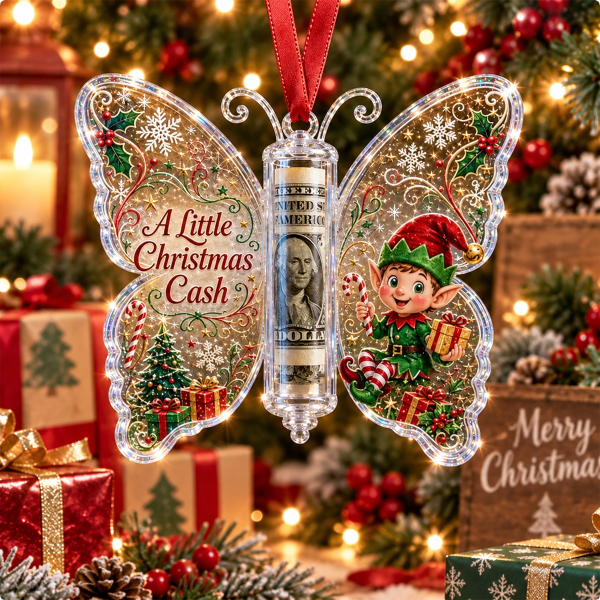 🎄 Christmas Money Butterfly Ornament – Creative Cash Gift Holder Keepsake 🦋💵