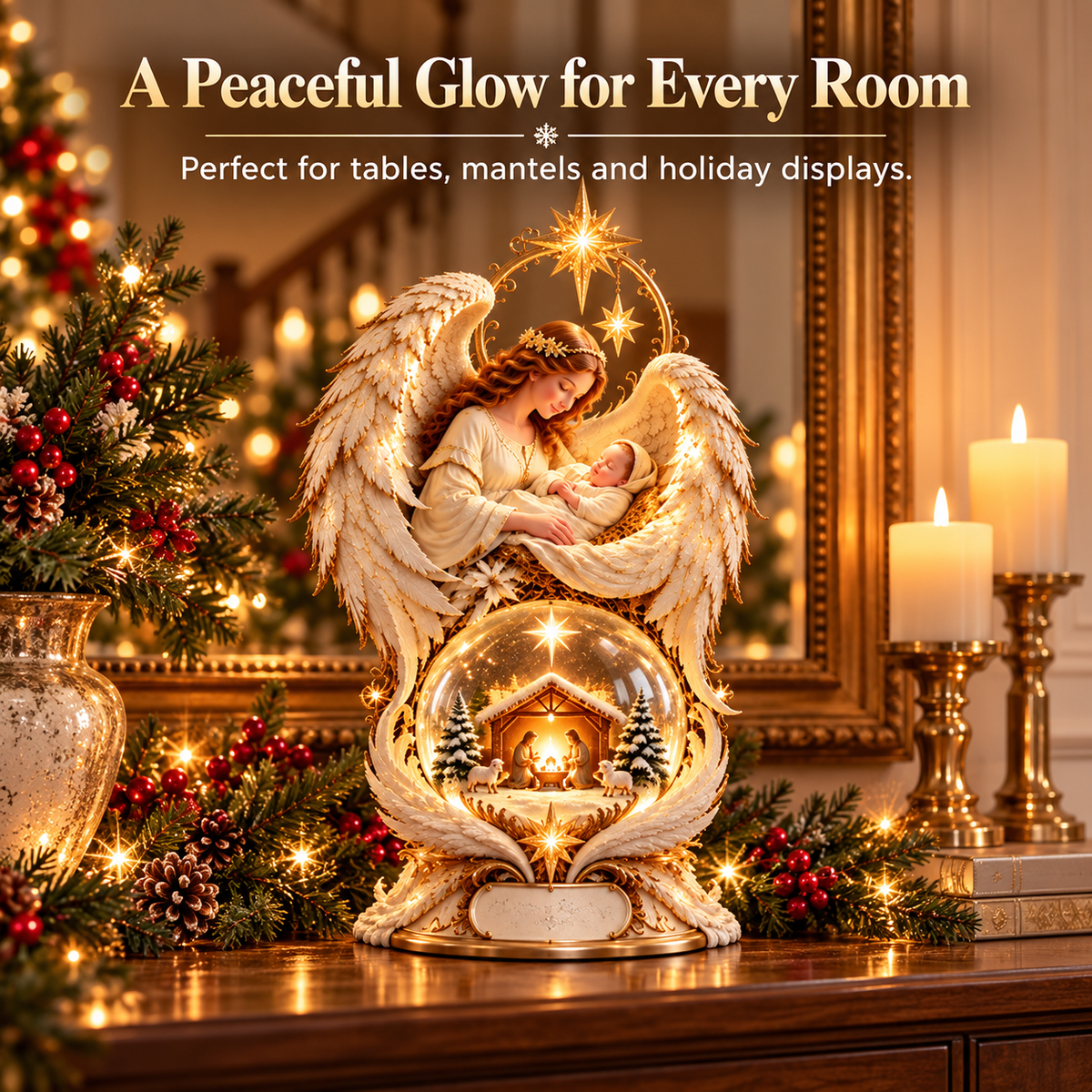 ✨🎄 Light-Up Christmas Angel & Nativity Centerpiece – Beautiful Holiday Table Decoration