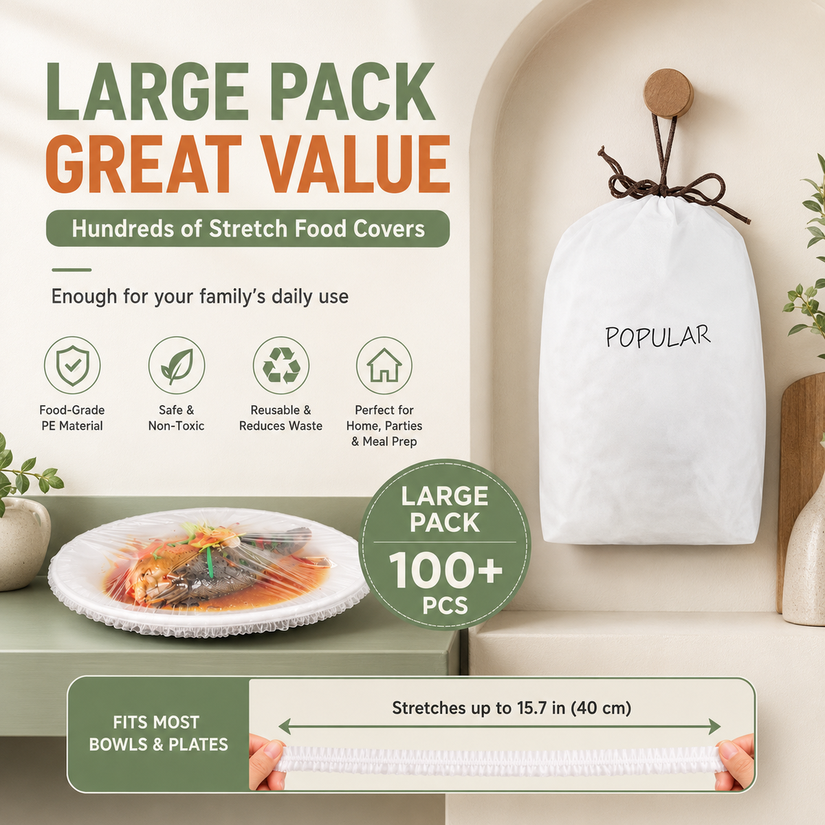💥Disposable Elastic Stretch Food Covers 100PCS | Quick Food Storage for Bowls & Plates