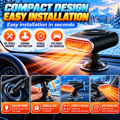 ❄️🔥 12V Portable Car Heater & Windshield Defogger – 360° Adjustable Fast Heating Fan for Winter Driving