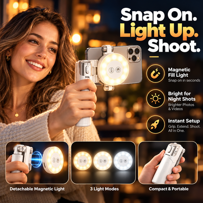 📸✨ Magnetic Palm Grip Selfie Stick & Tripod – 3-in-1 Adjustable Phone Holder