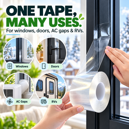 💧 Clear Waterproof Weather Sealing Tape 🏠 – Transparent Window & Door Gap Seal