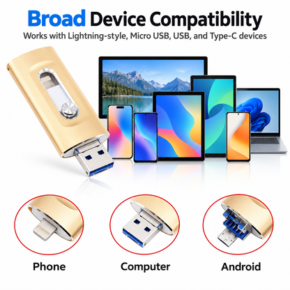 ⚡Easy To Take⚡Portable USB 3.0 Flash Drive | 3-in-1 Storage for All Devices